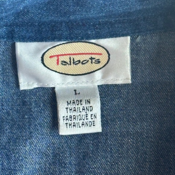 90s VTG Talbots Denim Vest Button Up Collared Pockets Jean Vest Size L - Picture 5 of 6